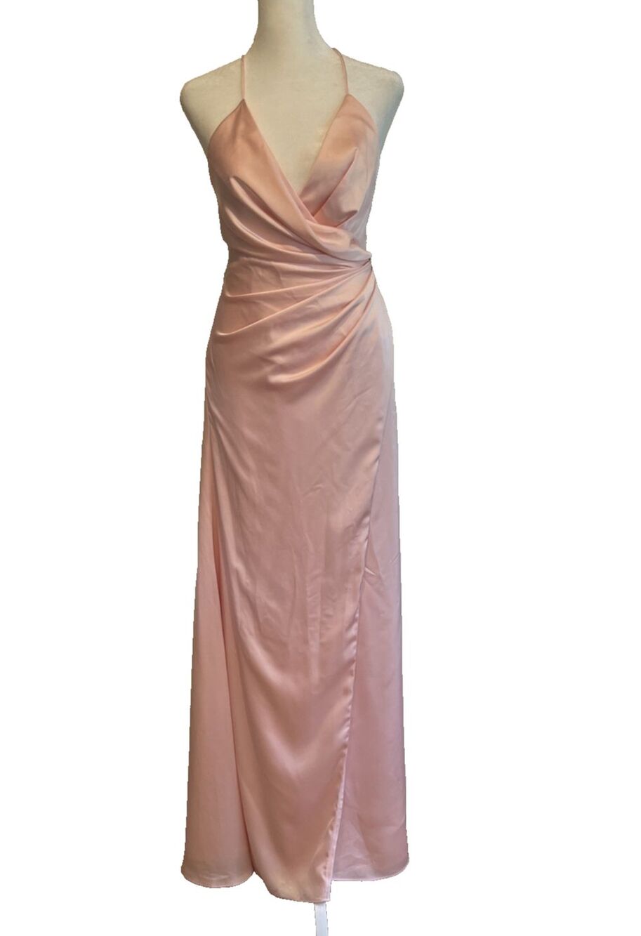 Fame and Partners 2 Satin Open Back Maxi Dress Gown Party Evening Prom